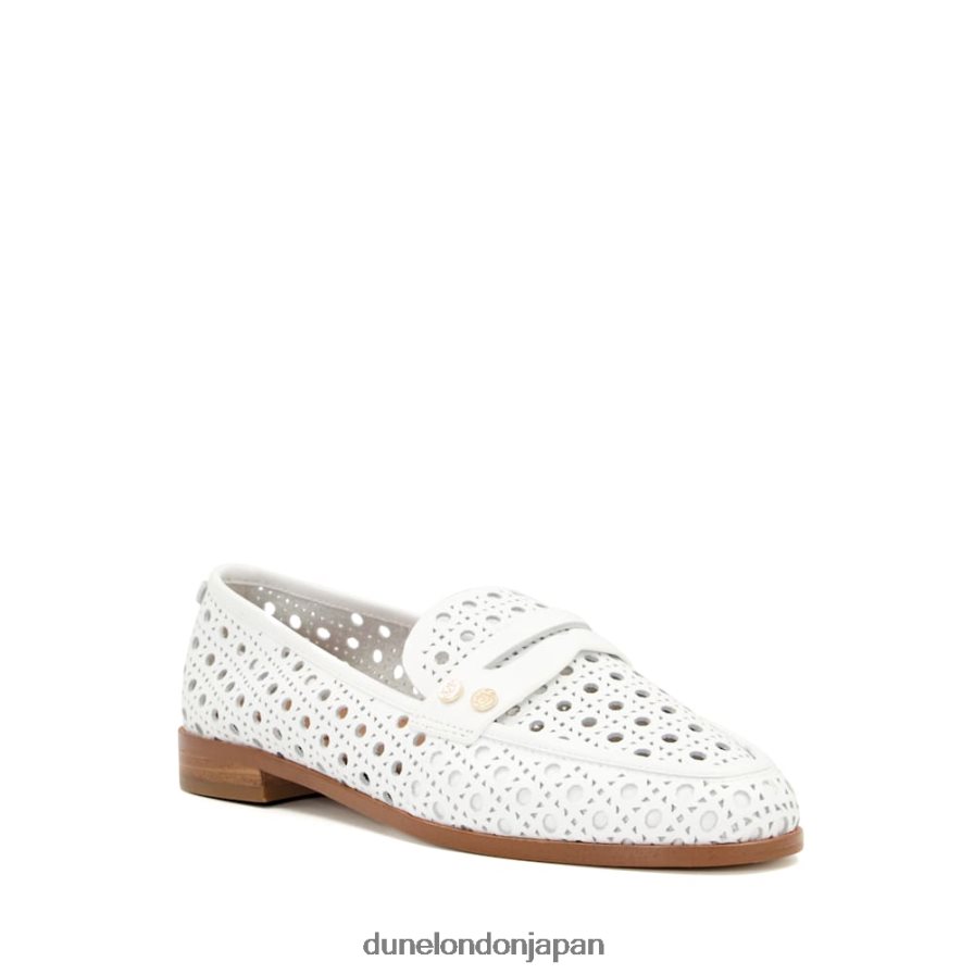 光った レーザーカットディテール ペニーローファー 白 女性 Dune London 4JB82R106