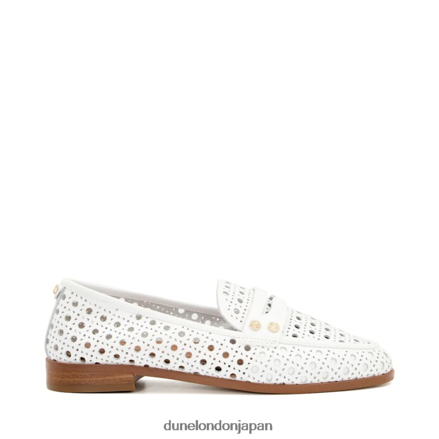 光った レーザーカットディテール ペニーローファー 白 女性 Dune London 4JB82R106