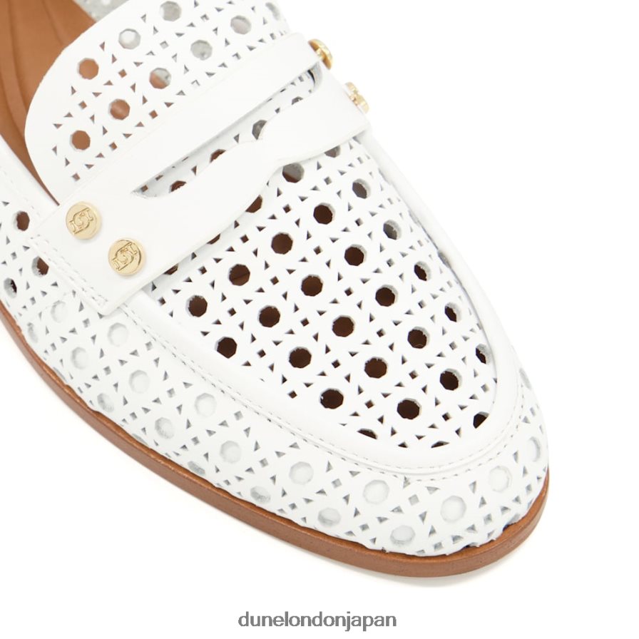 光った レーザーカットディテール ペニーローファー 白 女性 Dune London 4JB82R106