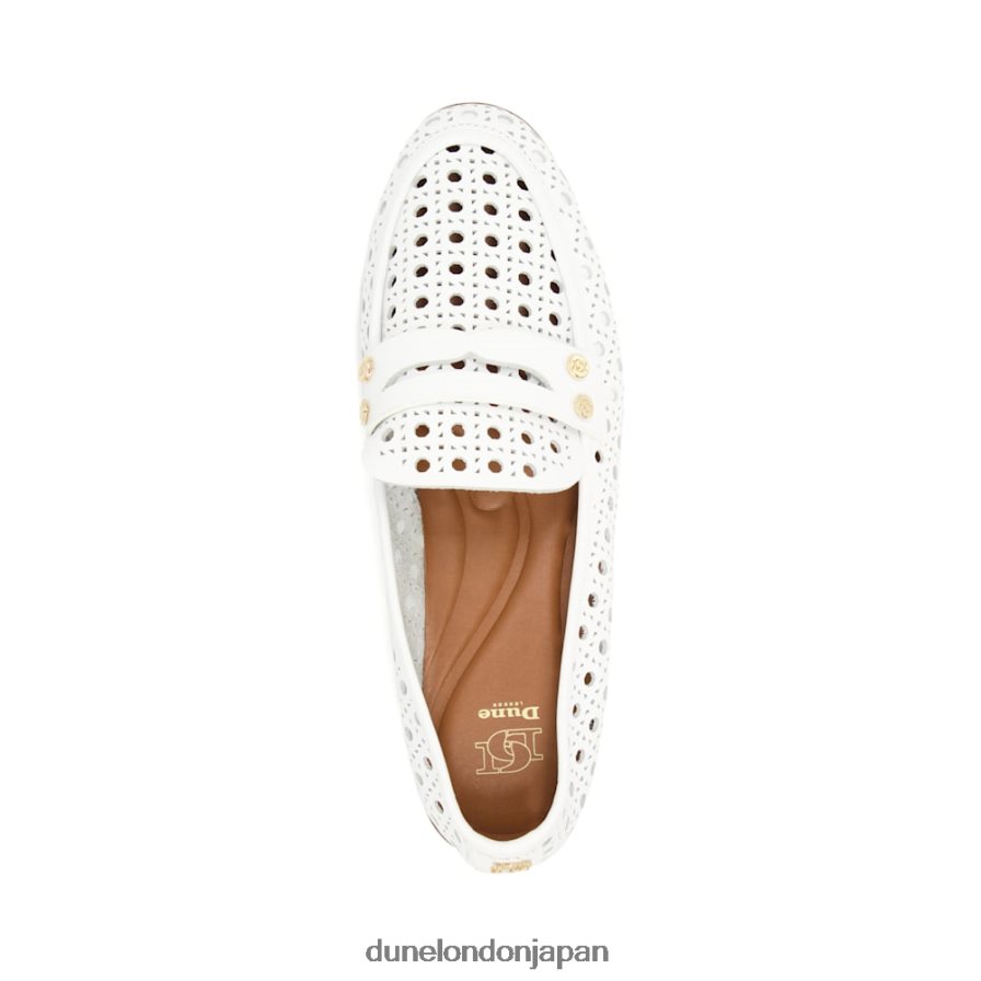 光った レーザーカットディテール ペニーローファー 白 女性 Dune London 4JB82R106