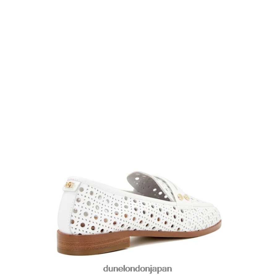 光った レーザーカットディテール ペニーローファー 白 女性 Dune London 4JB82R106