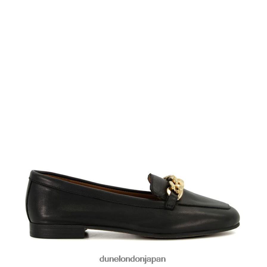 金細工師 ワイドフィット チェーントリム レザーローファー 黒 女性 Dune London 4JB82R148