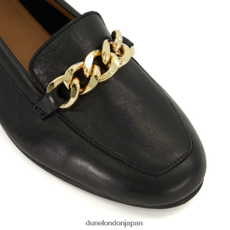 金細工師 ワイドフィット チェーントリム レザーローファー 黒 女性 Dune London 4JB82R148