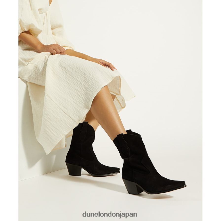 寛大な ヒールのあるウエスタンブーツ 黒 女性 Dune London 4JB82R158