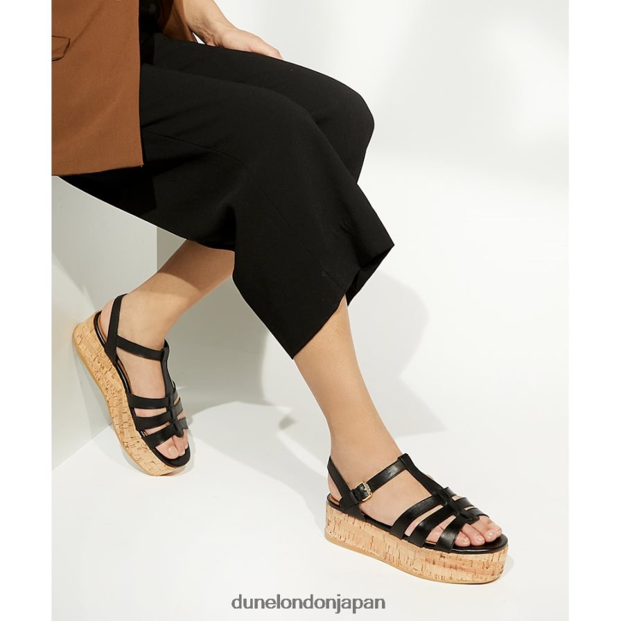 レンズン ストラップ付きコルクフラットサンダル 黒 女性 Dune London 4JB82R165
