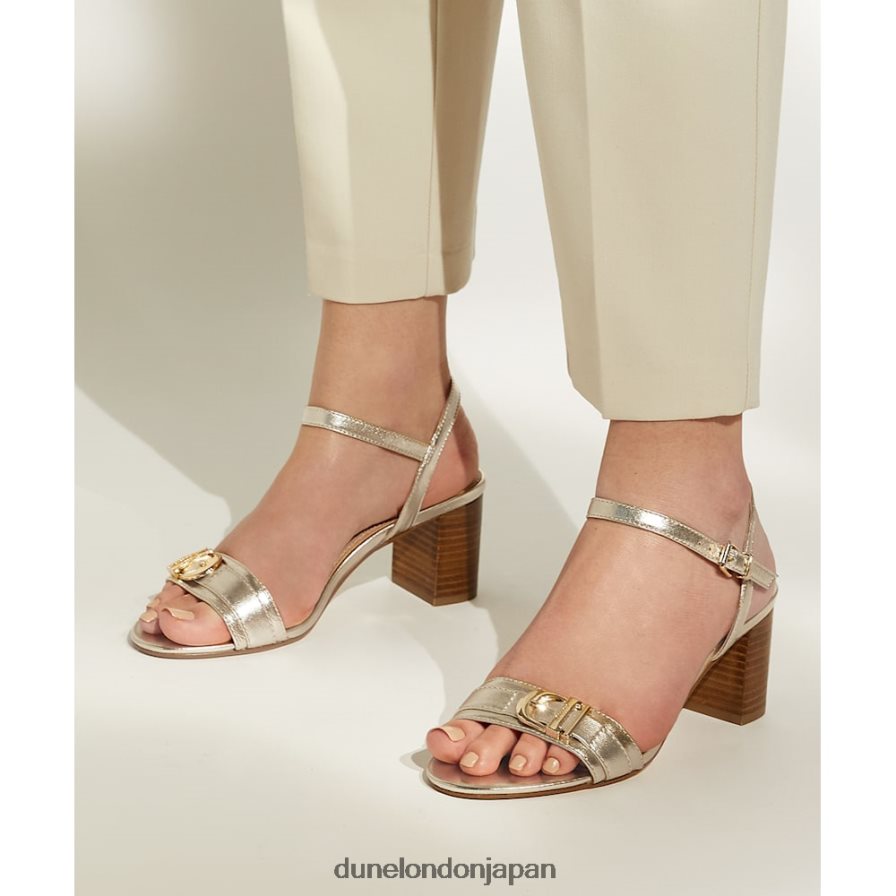 ジェシー バックルストラップ ブロックヒール サンダル 金 女性 Dune London 4JB82R192