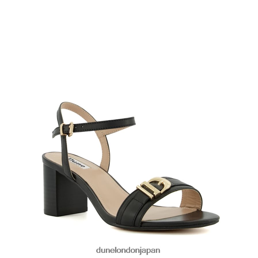 ジェシー ワイドフィット ブランドバックルヒールサンダル 黒 女性 Dune London 4JB82R196