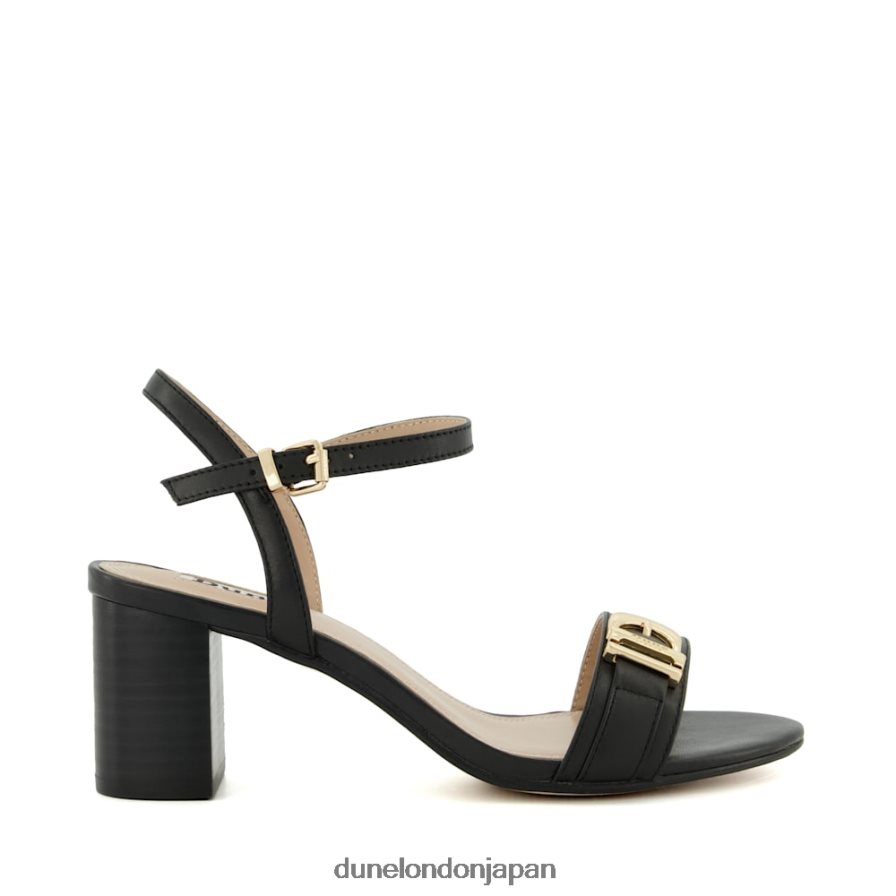 ジェシー ワイドフィット ブランドバックルヒールサンダル 黒 女性 Dune London 4JB82R196