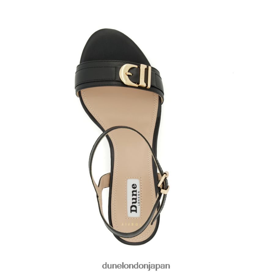 ジェシー ワイドフィット ブランドバックルヒールサンダル 黒 女性 Dune London 4JB82R196