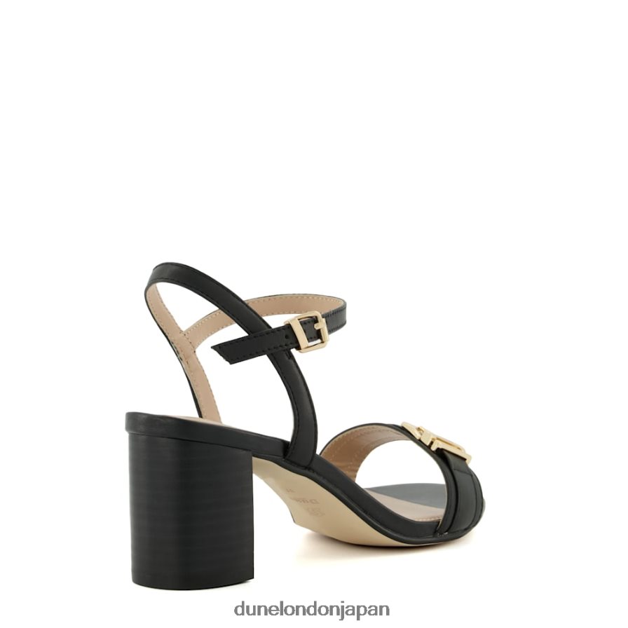 ジェシー ワイドフィット ブランドバックルヒールサンダル 黒 女性 Dune London 4JB82R196