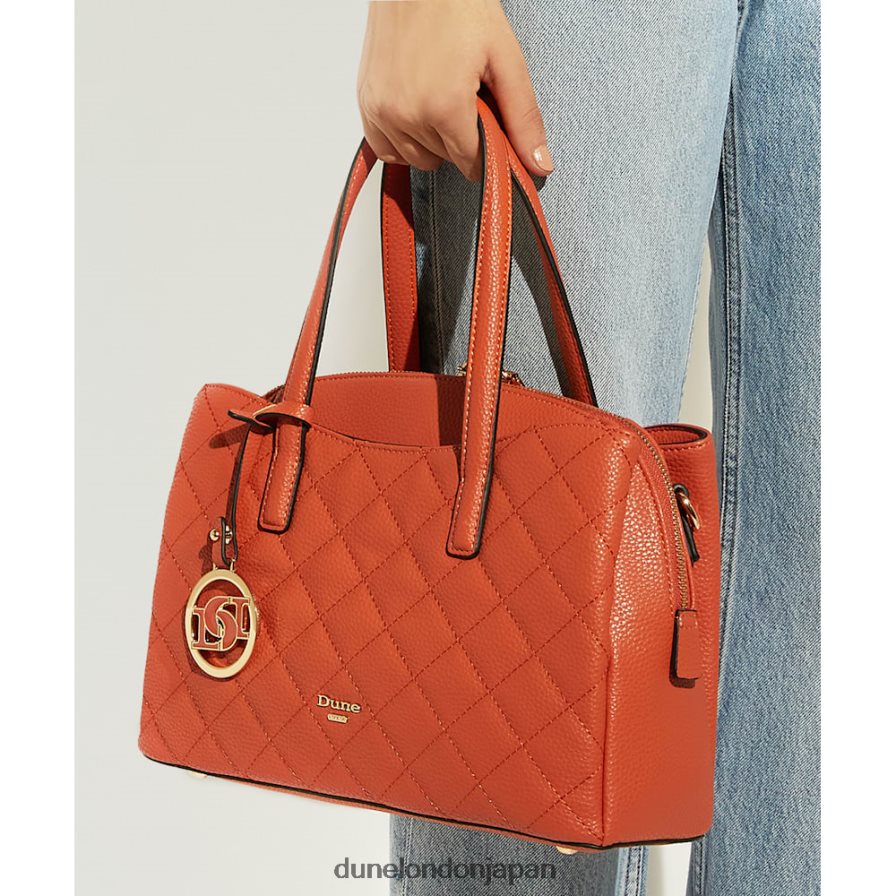 侮辱する ダイヤモンドキルティング スモール トートバッグ オレンジ 女性 Dune London 4JB82R209