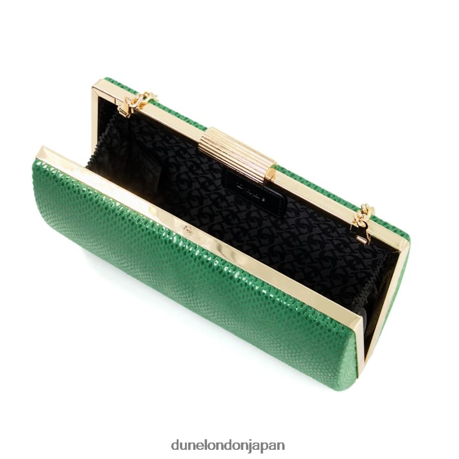ベルビュー レプタイルエフェクト エッチングクラスプ ボックスクラッチ 緑 女性 Dune London 4JB82R225