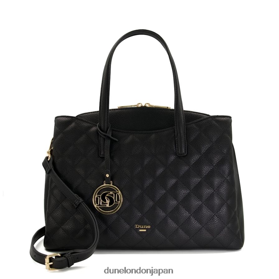 威厳のある ラージ ダイヤモンドキルティング トートバッグ 黒 女性 Dune London 4JB82R263