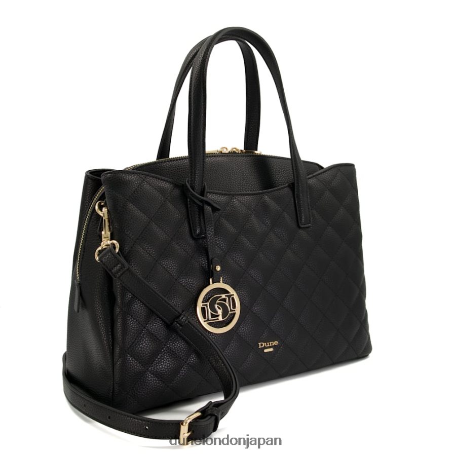 威厳のある ラージ ダイヤモンドキルティング トートバッグ 黒 女性 Dune London 4JB82R263