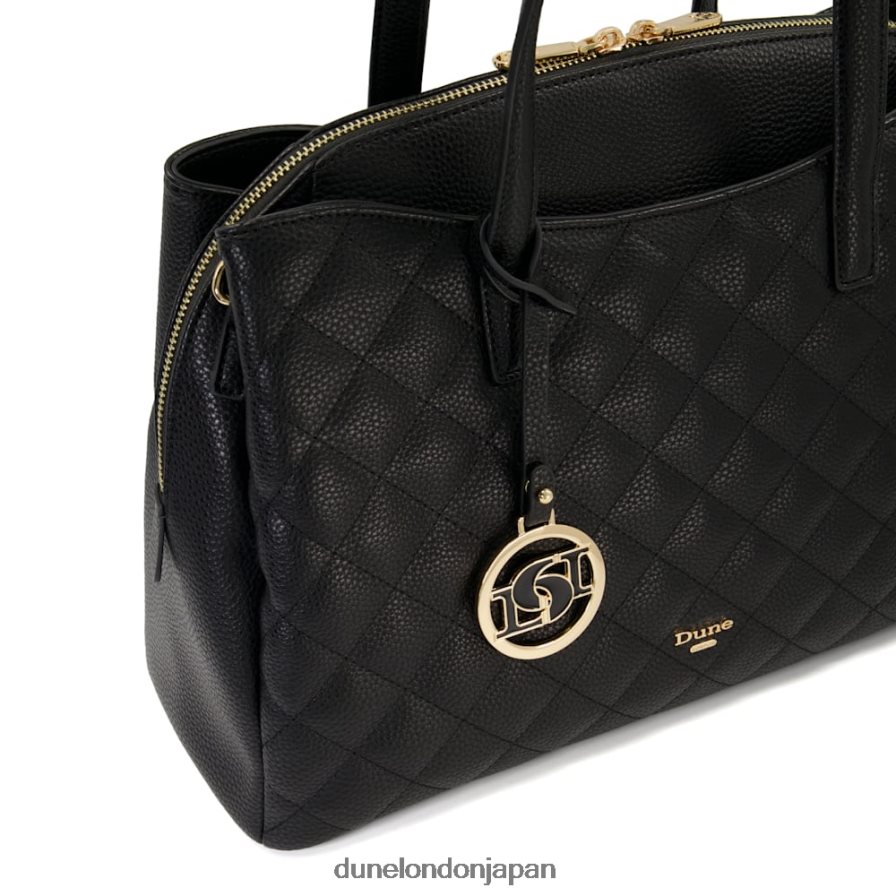 威厳のある ラージ ダイヤモンドキルティング トートバッグ 黒 女性 Dune London 4JB82R263