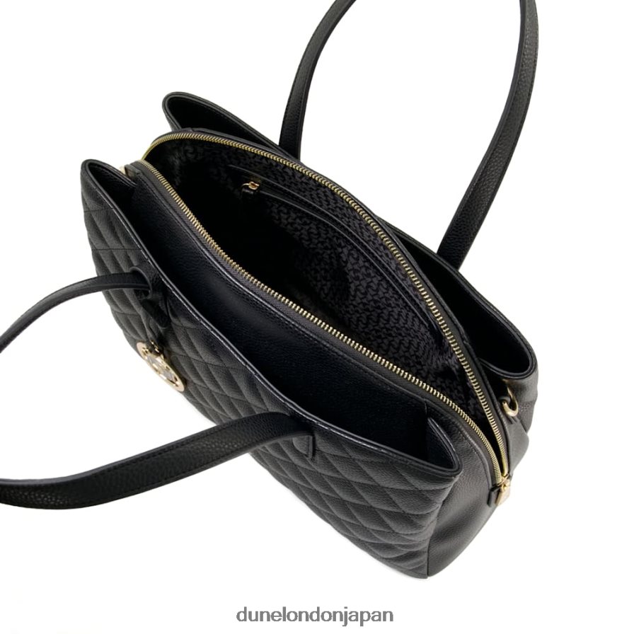 威厳のある ラージ ダイヤモンドキルティング トートバッグ 黒 女性 Dune London 4JB82R263