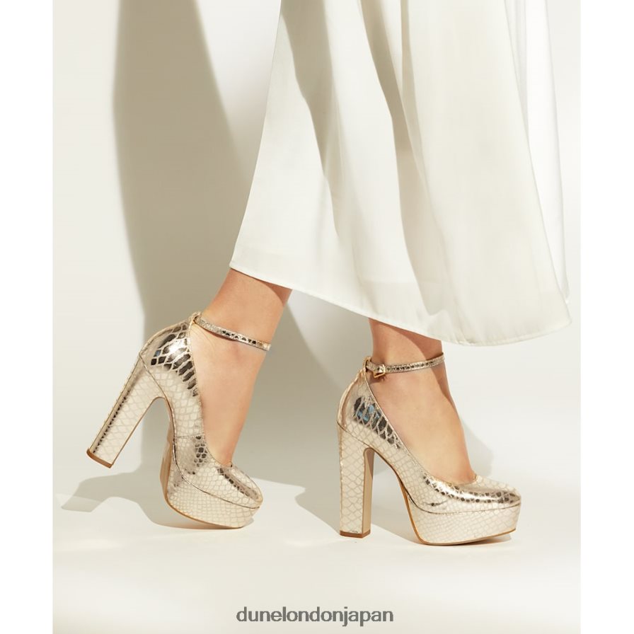 アーティスト アンクルストラップ メタリックレザー プラットフォームコート 金 女性 Dune London 4JB82R268