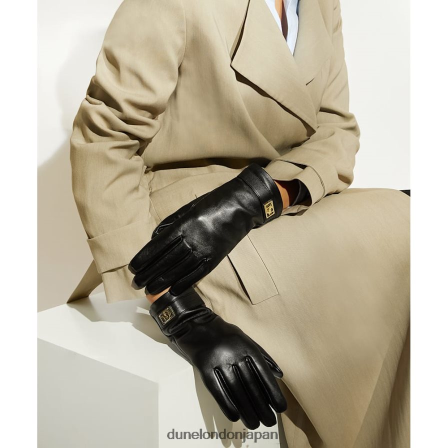 イレンナ メタルモノグラムトリムレザーグローブ 黒 女性 Dune London 4JB82R282