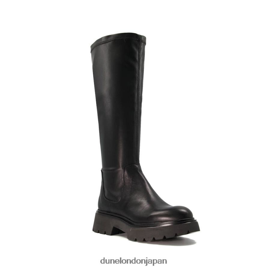 傾ける 伸縮性レザーニーハイブーツ 黒 女性 Dune London 4JB82R285