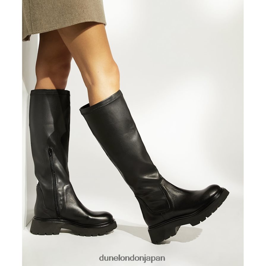 傾ける 伸縮性レザーニーハイブーツ 黒 女性 Dune London 4JB82R285