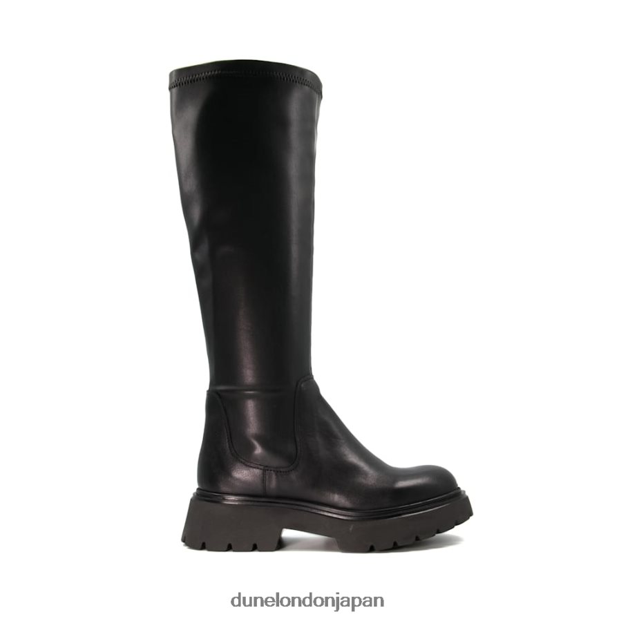 傾ける 伸縮性レザーニーハイブーツ 黒 女性 Dune London 4JB82R285