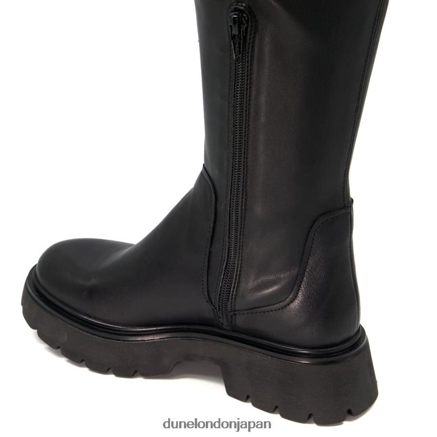 傾ける 伸縮性レザーニーハイブーツ 黒 女性 Dune London 4JB82R285