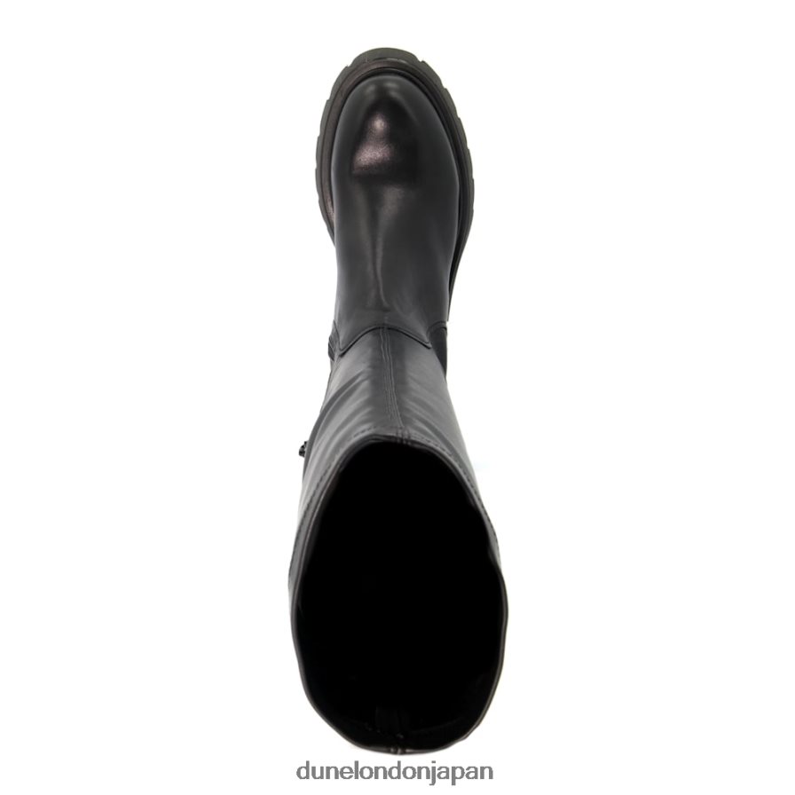 傾ける 伸縮性レザーニーハイブーツ 黒 女性 Dune London 4JB82R285