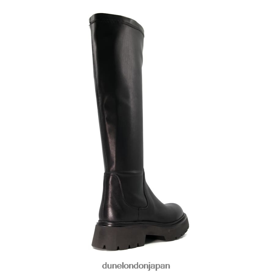 傾ける 伸縮性レザーニーハイブーツ 黒 女性 Dune London 4JB82R285