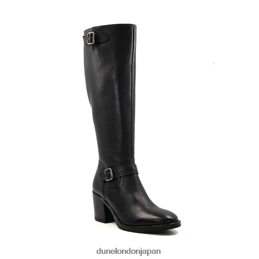 トレリーズ レザーバックルヒールニーハイブーツ 黒 女性 Dune London 4JB82R297