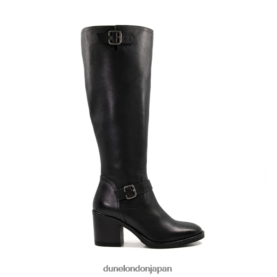 トレリーズ レザーバックルヒールニーハイブーツ 黒 女性 Dune London 4JB82R297