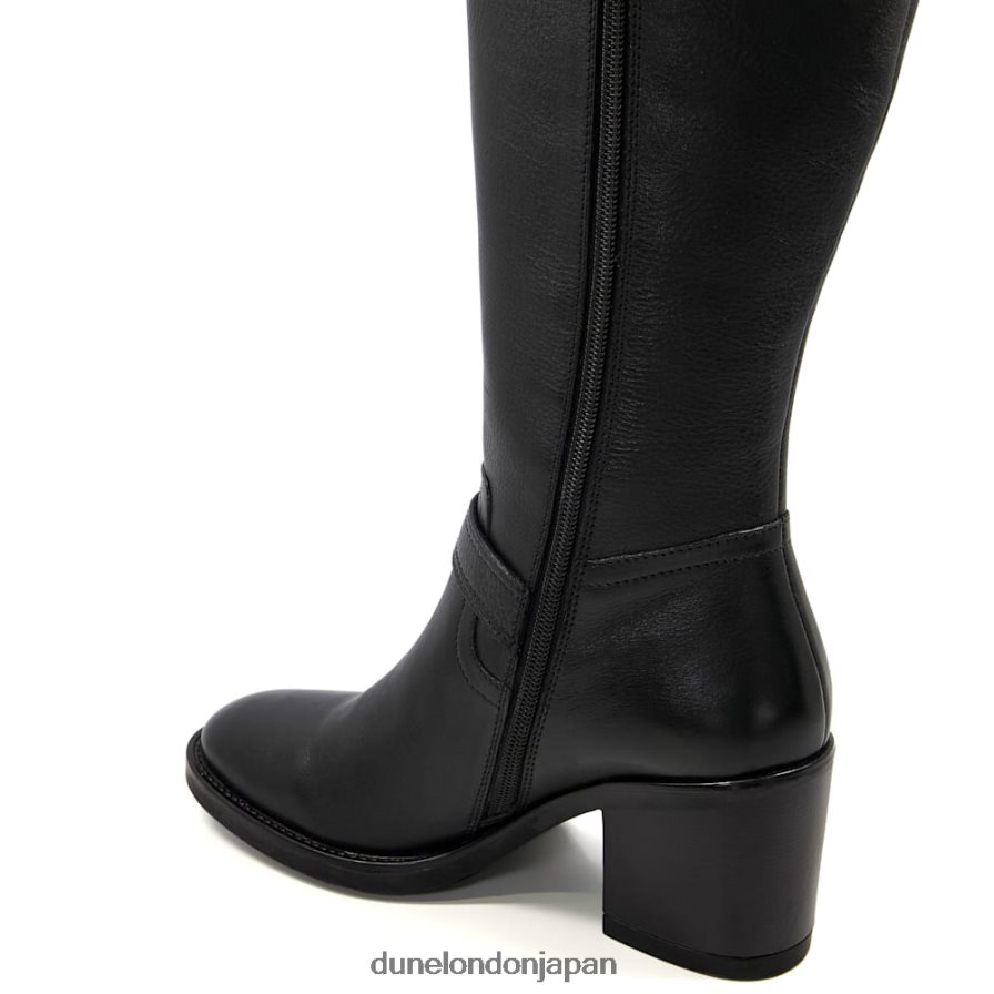 トレリーズ レザーバックルヒールニーハイブーツ 黒 女性 Dune London 4JB82R297
