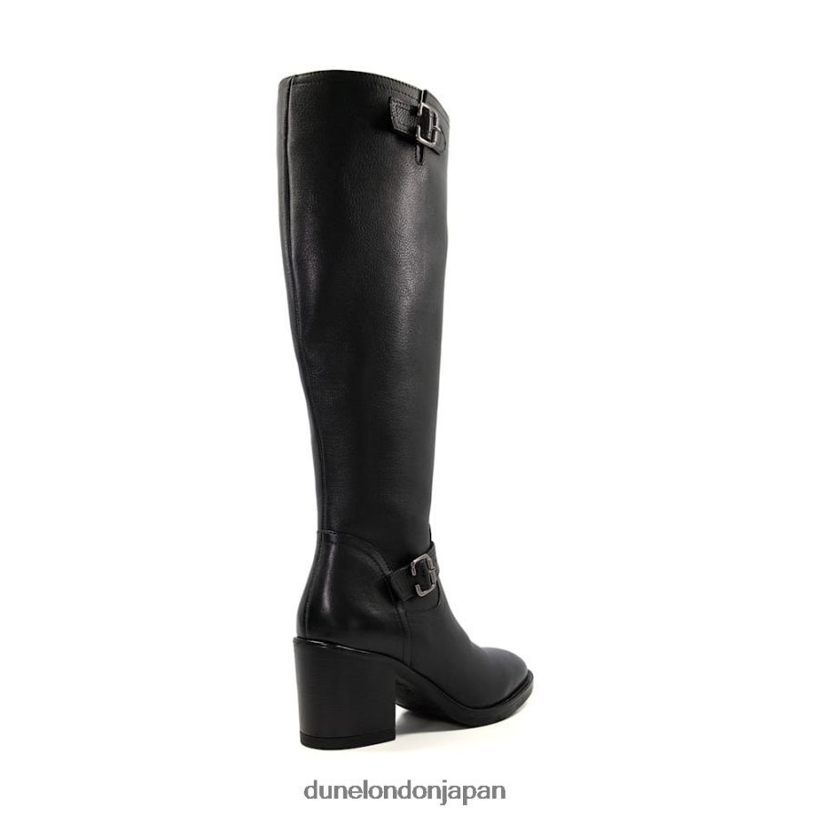 トレリーズ レザーバックルヒールニーハイブーツ 黒 女性 Dune London 4JB82R297