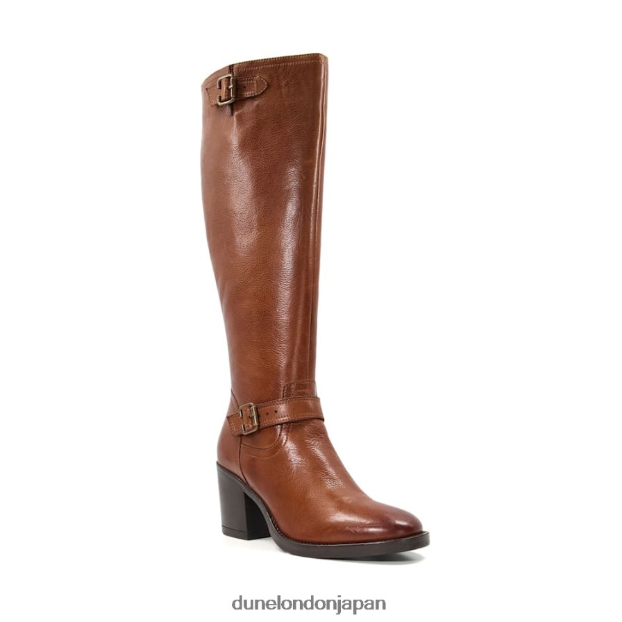 トレリーズ レザーバックルヒールニーハイブーツ 黄褐色 女性 Dune London 4JB82R298