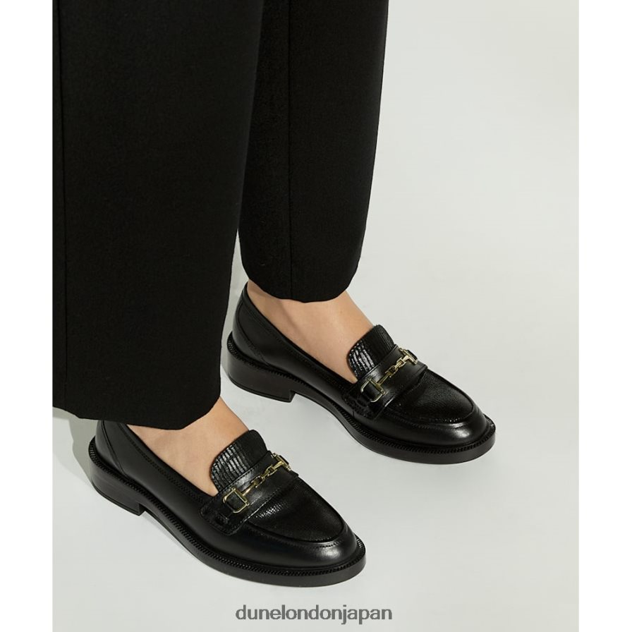 グリッド レザー スナッフルトリム ローファー 黒 女性 Dune London 4JB82R299