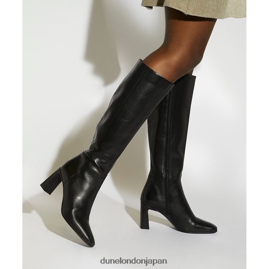 サヴォア フレアヒール レザーニーハイブーツ 黒 女性 Dune London 4JB82R304