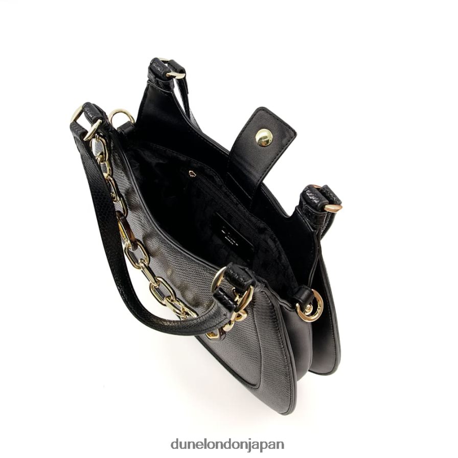 ダンベリー チェーンディテール レプタイルエフェクト ショルダーバッグ 黒 女性 Dune London 4JB82R305