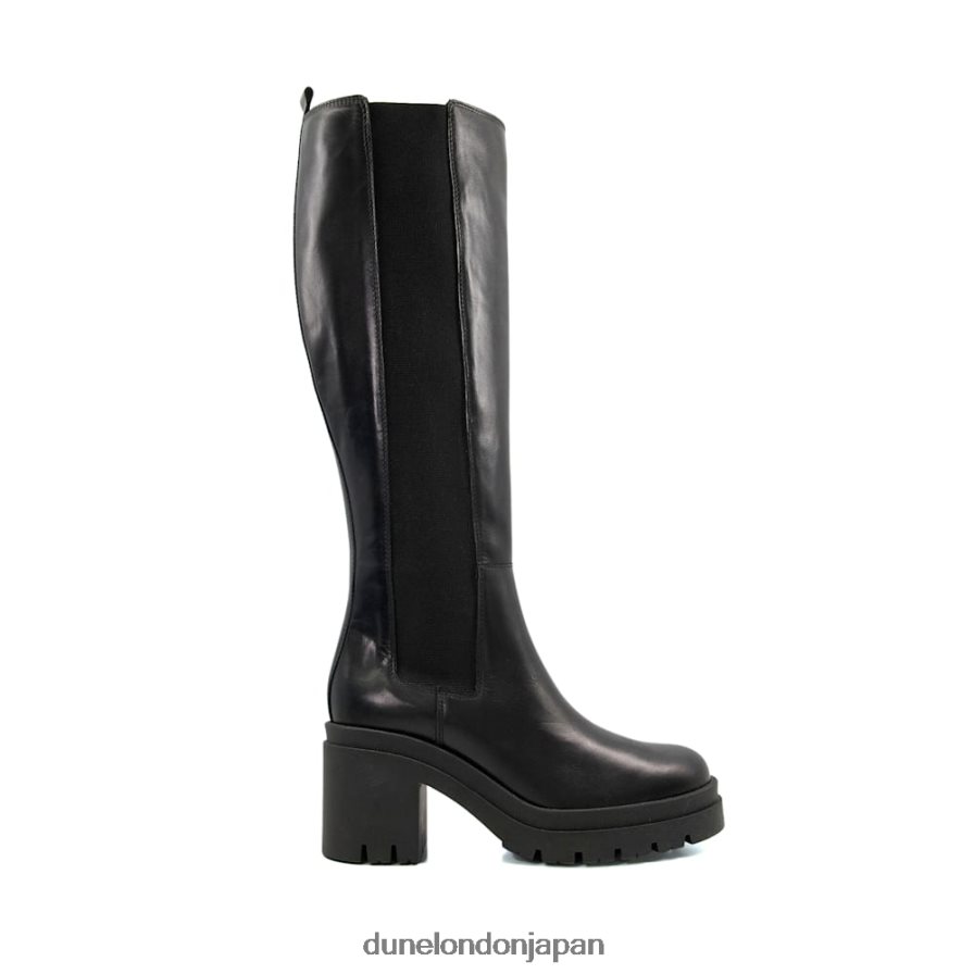 時間 レザーブロックヒールニーハイブーツ 黒 女性 Dune London 4JB82R311