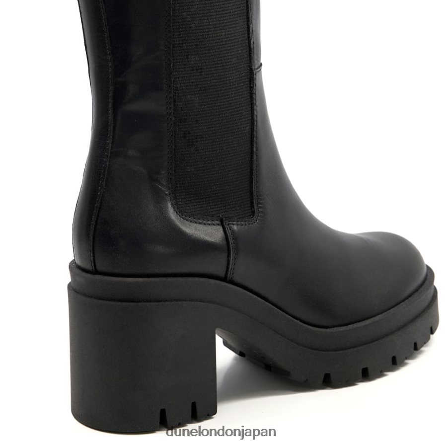 時間 レザーブロックヒールニーハイブーツ 黒 女性 Dune London 4JB82R311