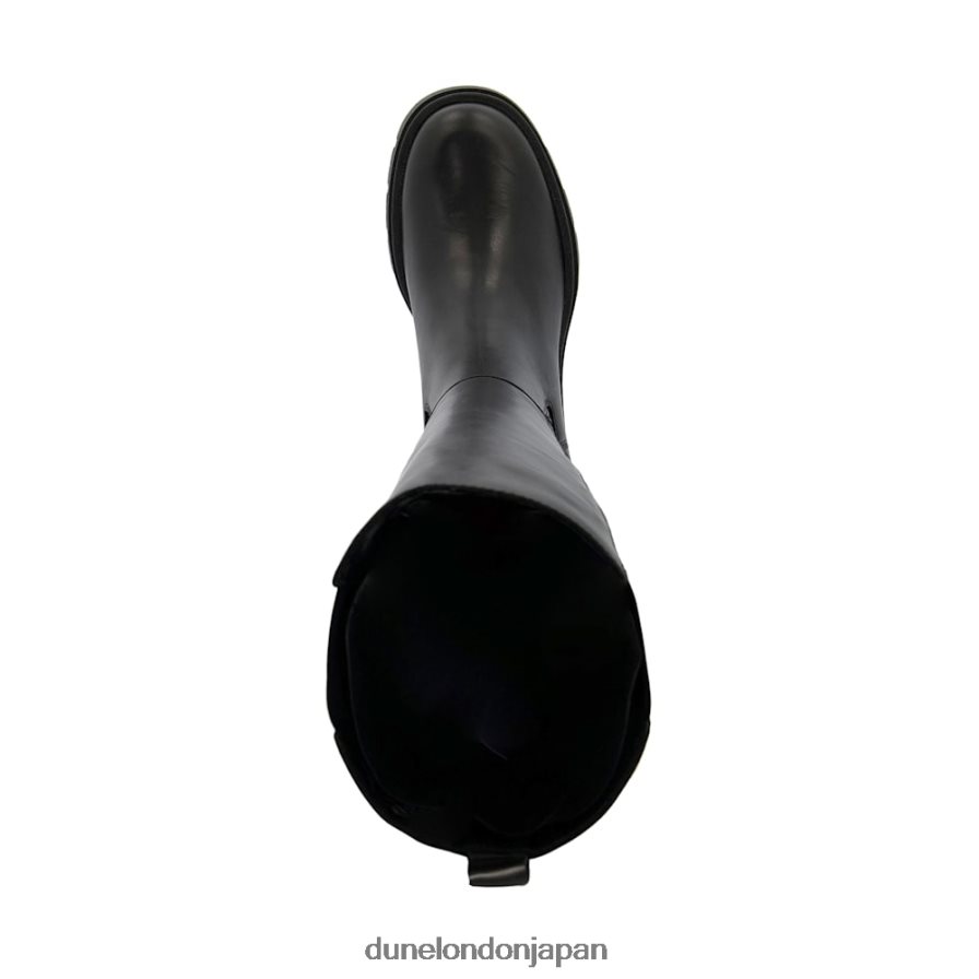 時間 レザーブロックヒールニーハイブーツ 黒 女性 Dune London 4JB82R311
