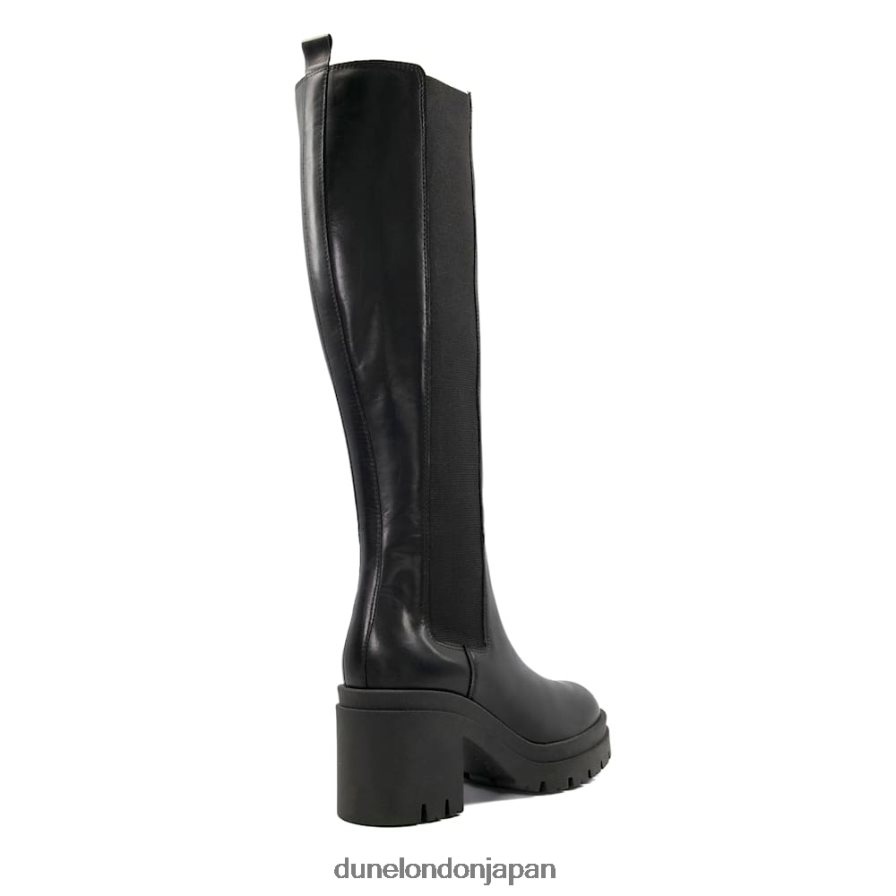 時間 レザーブロックヒールニーハイブーツ 黒 女性 Dune London 4JB82R311