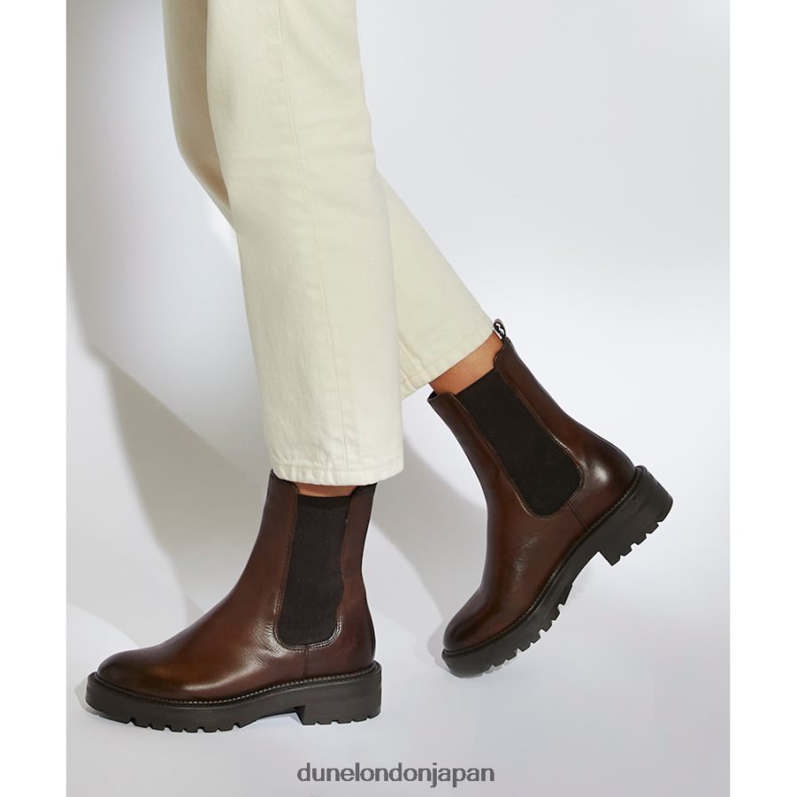 写真 レザークリートバイカーブーツ 茶色 女性 Dune London 4JB82R314