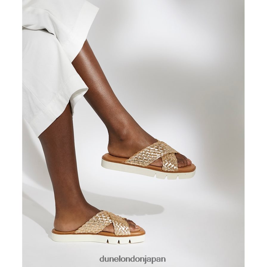 レクシー ウーブンメタリックレザースライダー 金 女性 Dune London 4JB82R321