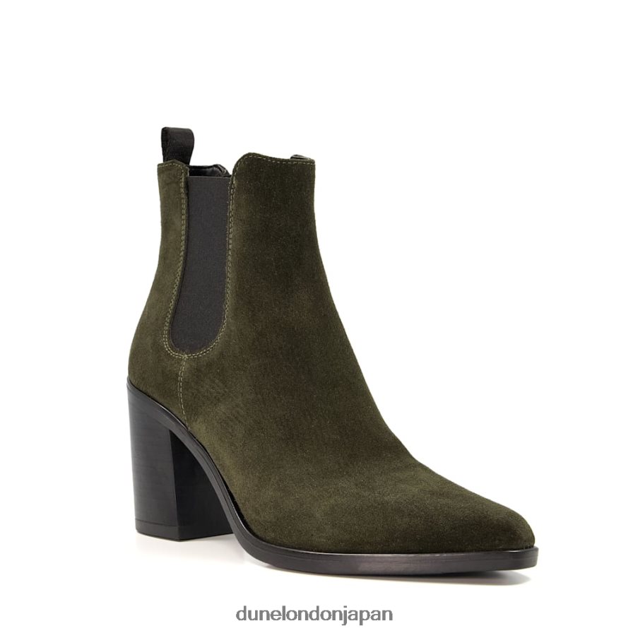 プレア ブロックヒール スエード ウエスタンブーツ 緑 女性 Dune London 4JB82R323