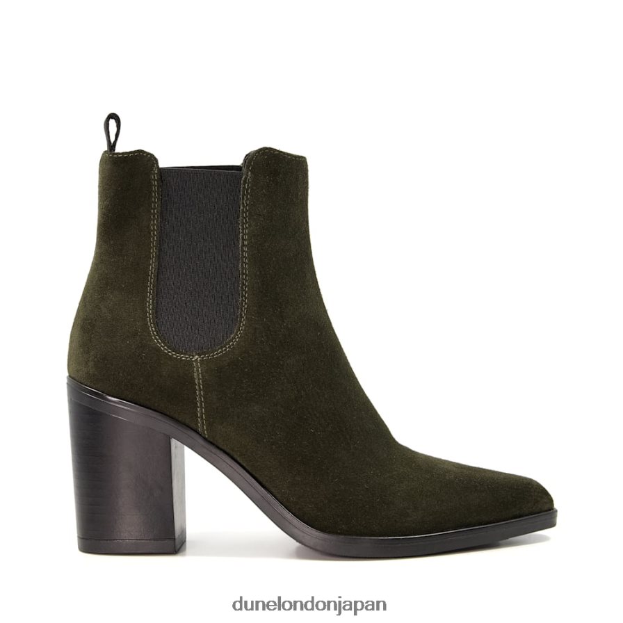 プレア ブロックヒール スエード ウエスタンブーツ 緑 女性 Dune London 4JB82R323