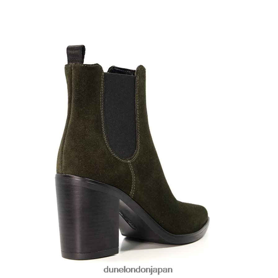 プレア ブロックヒール スエード ウエスタンブーツ 緑 女性 Dune London 4JB82R323