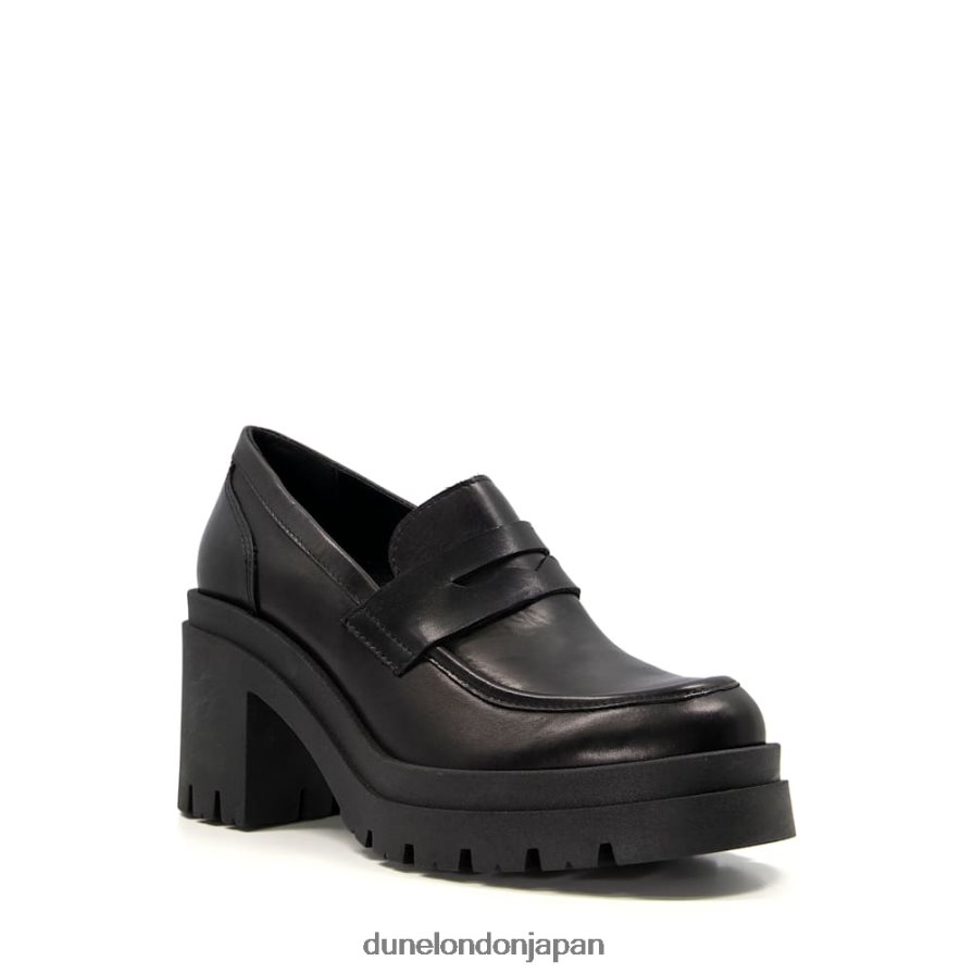 接地された レザーブロックヒールローファー 黒 女性 Dune London 4JB82R325