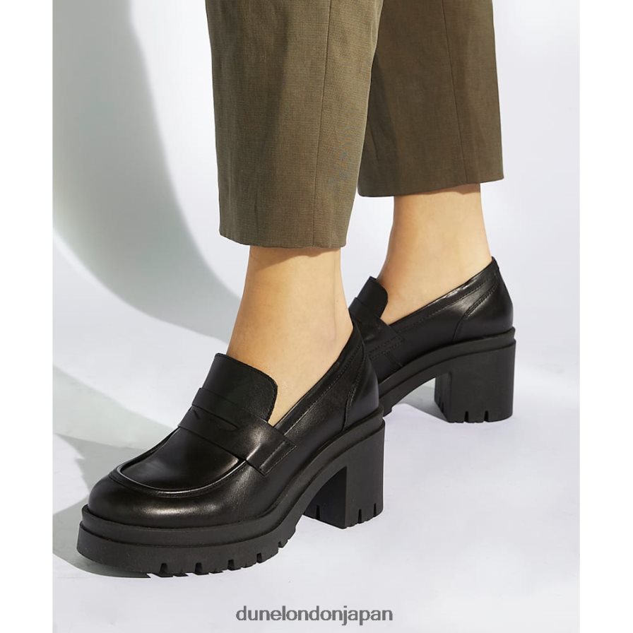 接地された レザーブロックヒールローファー 黒 女性 Dune London 4JB82R325