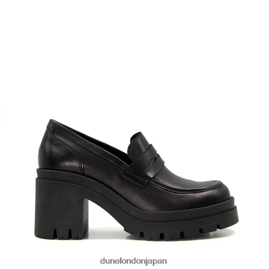 接地された レザーブロックヒールローファー 黒 女性 Dune London 4JB82R325