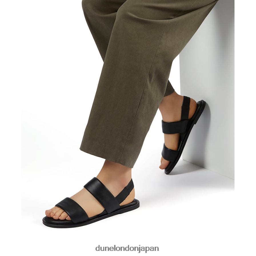 賞賛 ダブルストラップ レザーサンダル 黒 女性 Dune London 4JB82R337