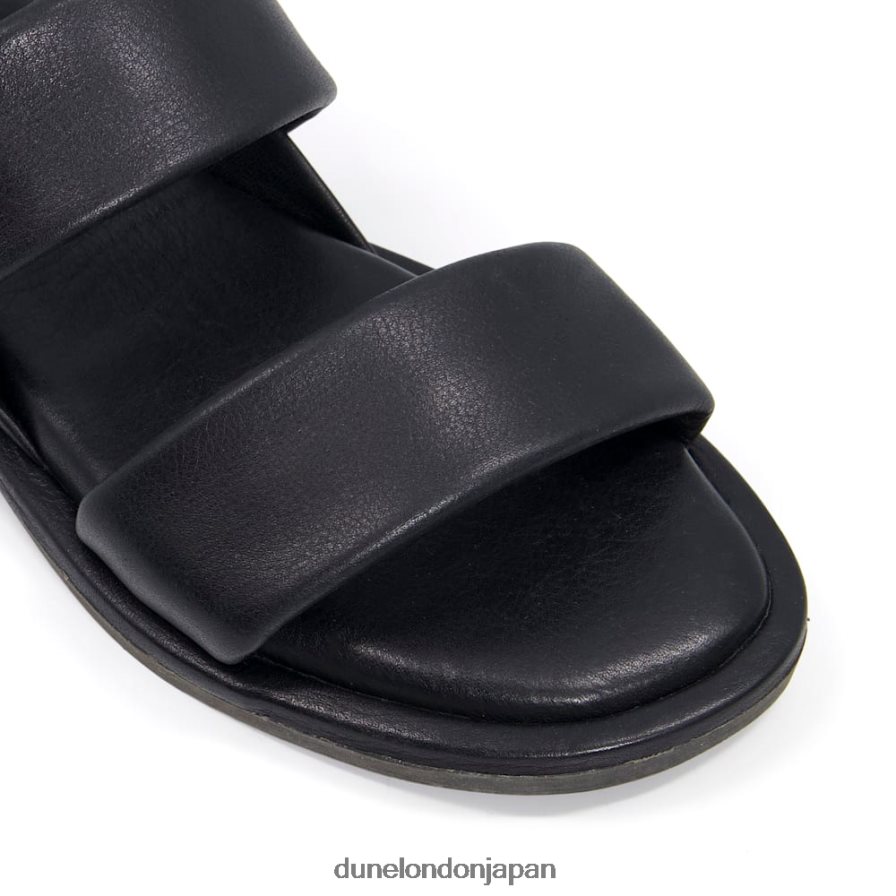 賞賛 ダブルストラップ レザーサンダル 黒 女性 Dune London 4JB82R337